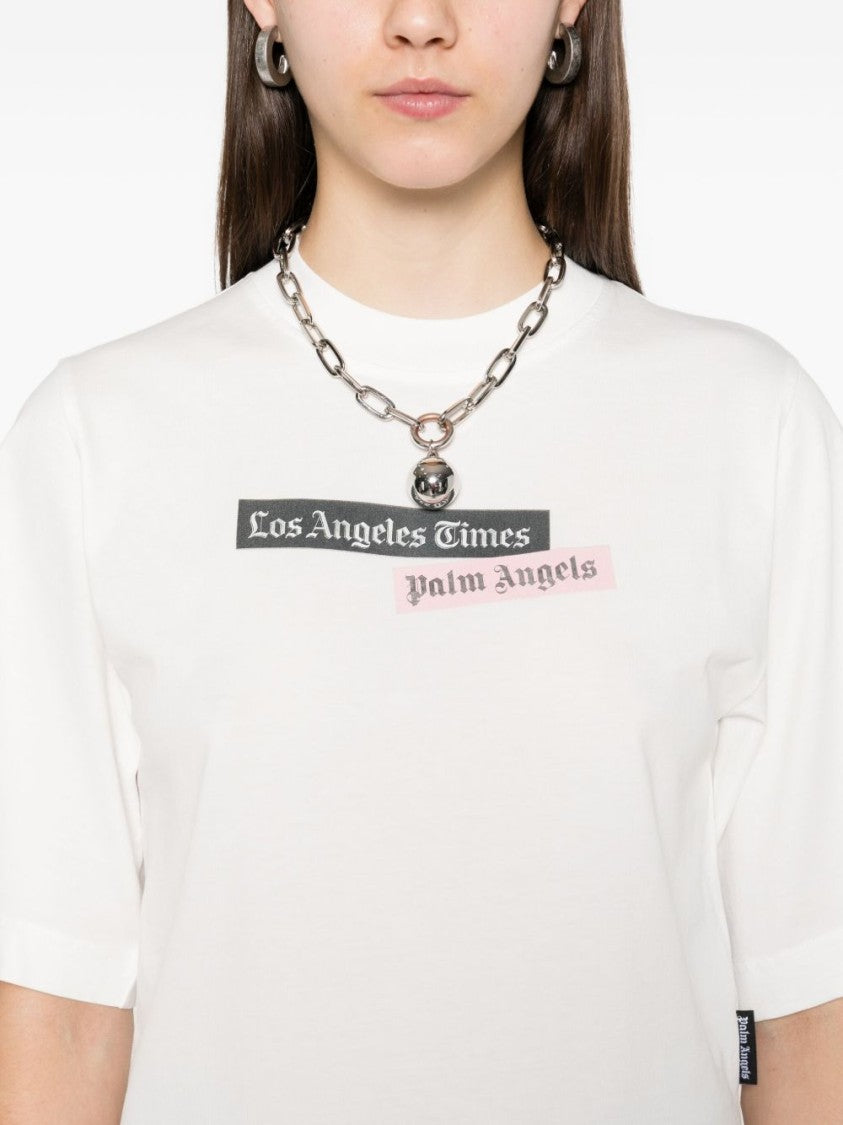 Palm Angels Cropped White T-Shirt With Classic Fit