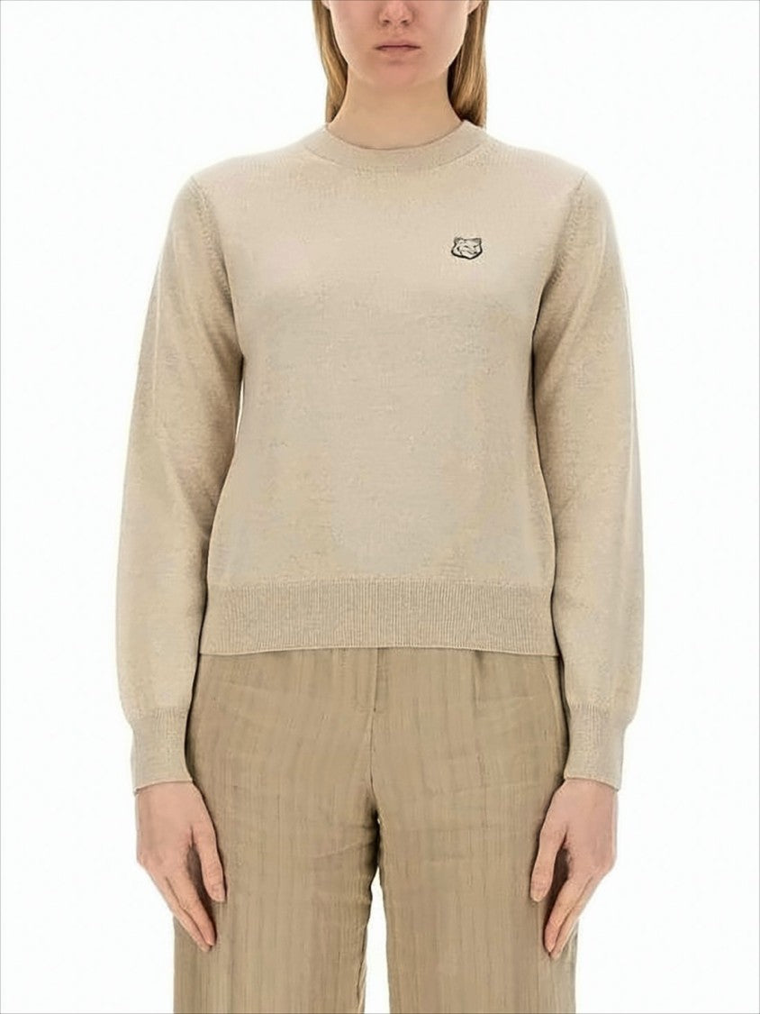 Maison Kitsuné Classic Crew Neck Wool Sweater With Embroidered Emblem