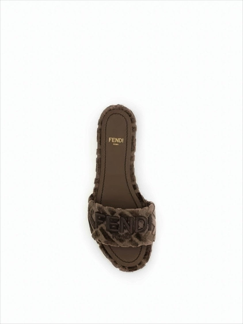 Fendi Flat Slide Sandals With Chevron Velvet Upper