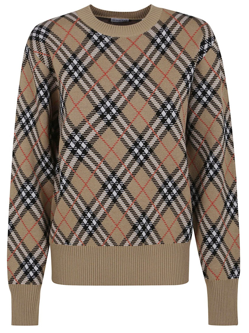 Burberry Checkered Knit Sweater With Ribbed Detailing