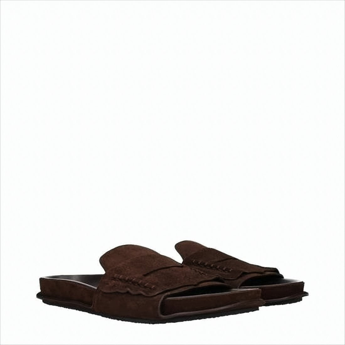 Jacquemus Slip-On Brown Suede Mules With Scalloped Detailing