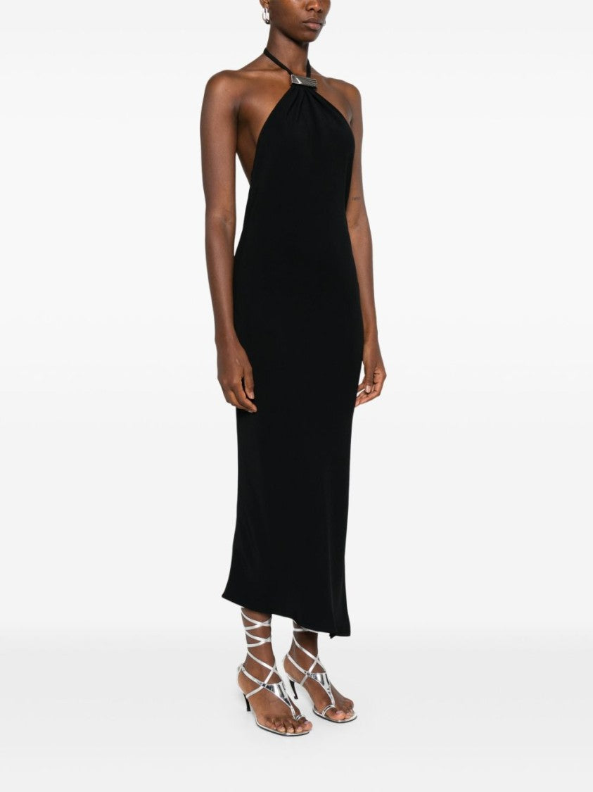 The Attico Black Midi Dress With Halter Neckline