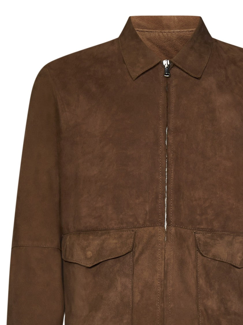 Franzese Collection Brown Deerskin Leather Bomber Jacket