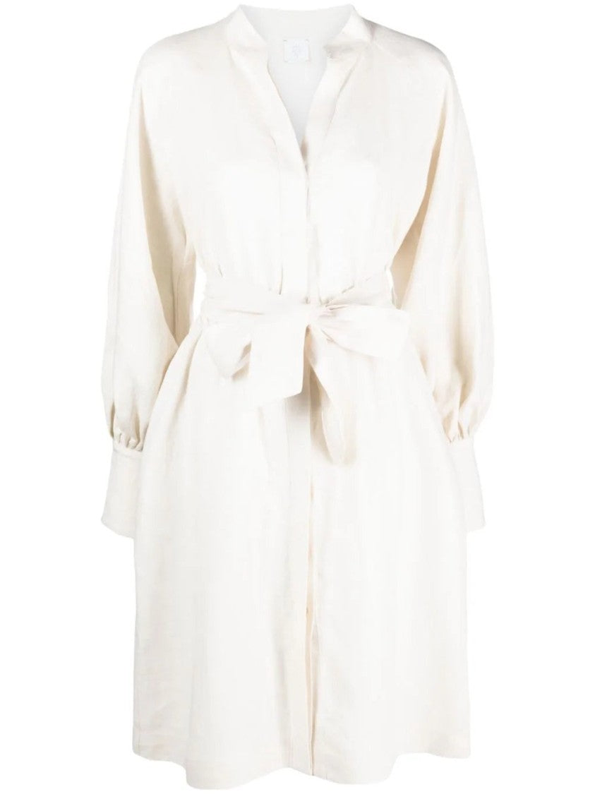 Eleventy Puff Sleeve Midi Dress With Belted Waist