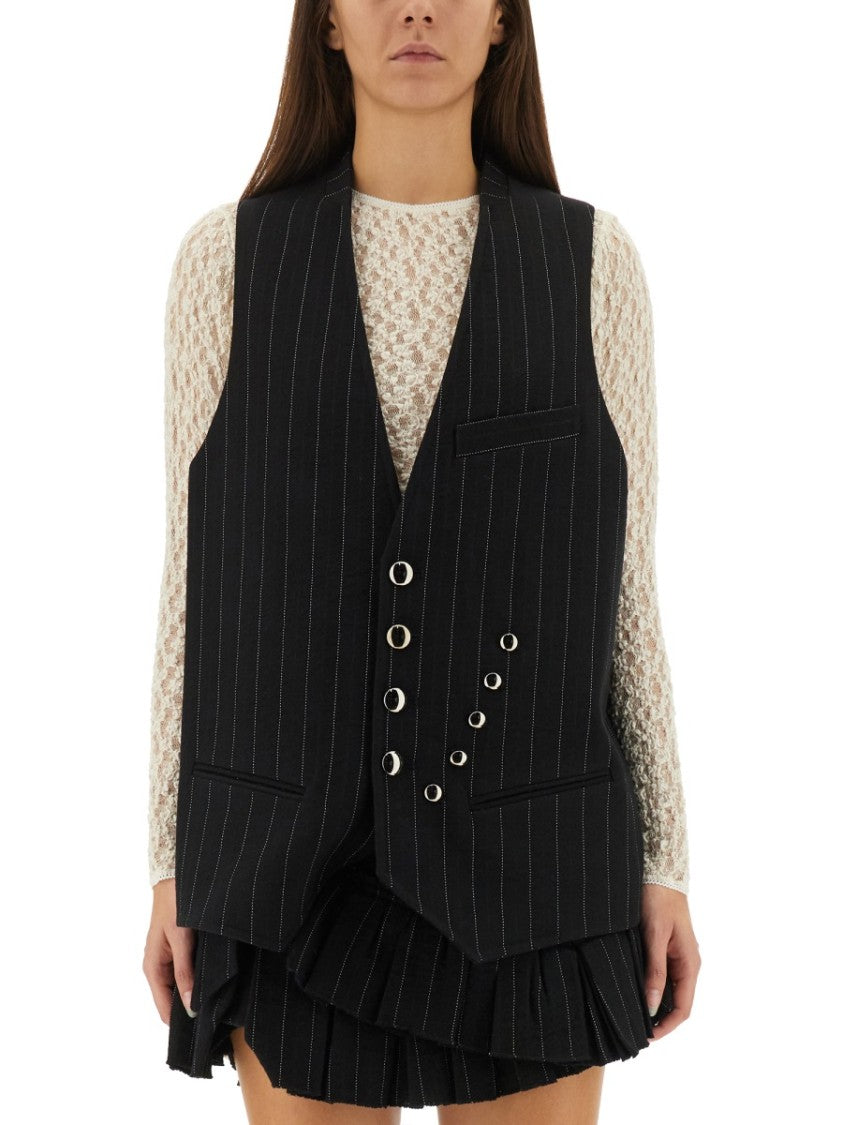 Isabel Marant Pinstripe Vest With Asymmetrical Silver-Tone Eyelets