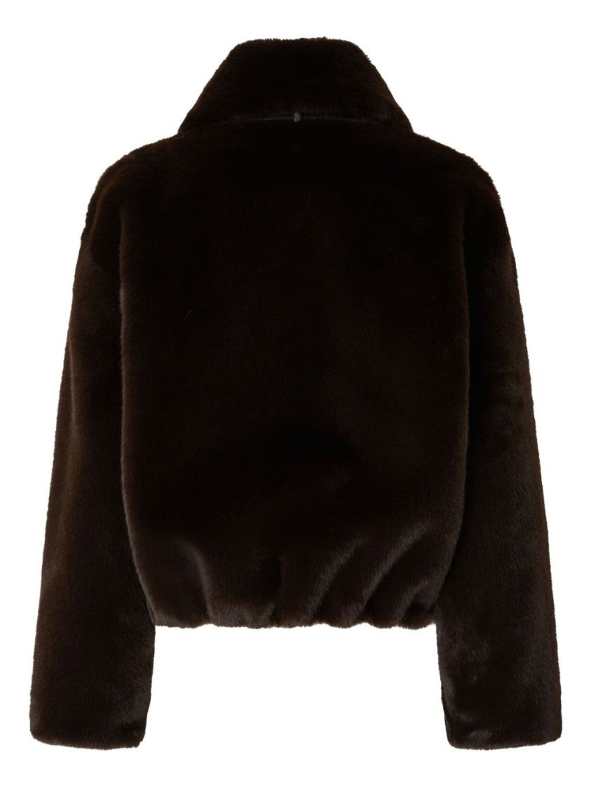 Pinko Cropped Brown Coat With Faux Fur Texture