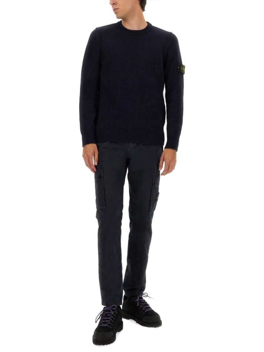 Stone Island Fitted Black Wool Jersey With Crew Neckline