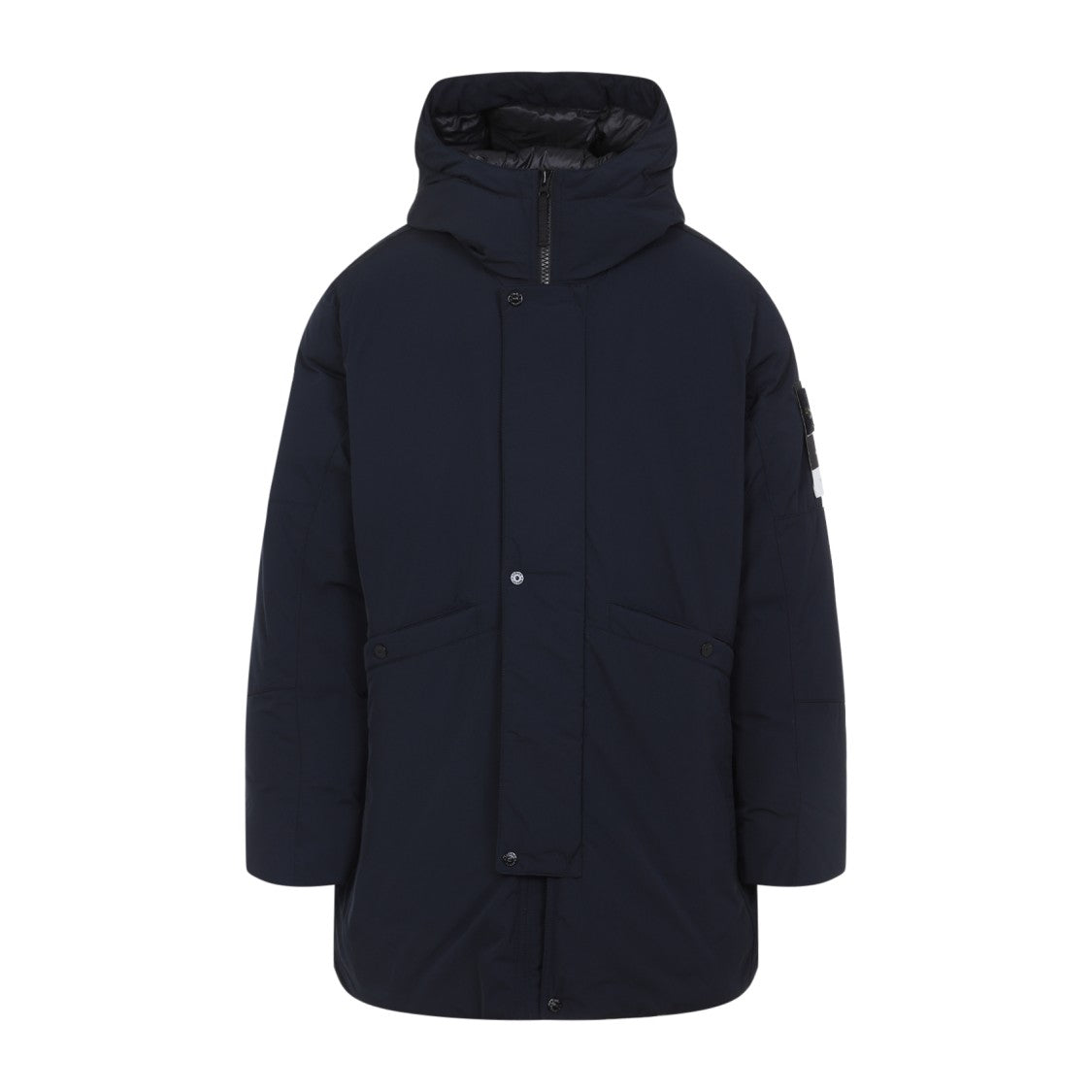 Stone Island Blue Hooded Coat With Relaxed Silhouette