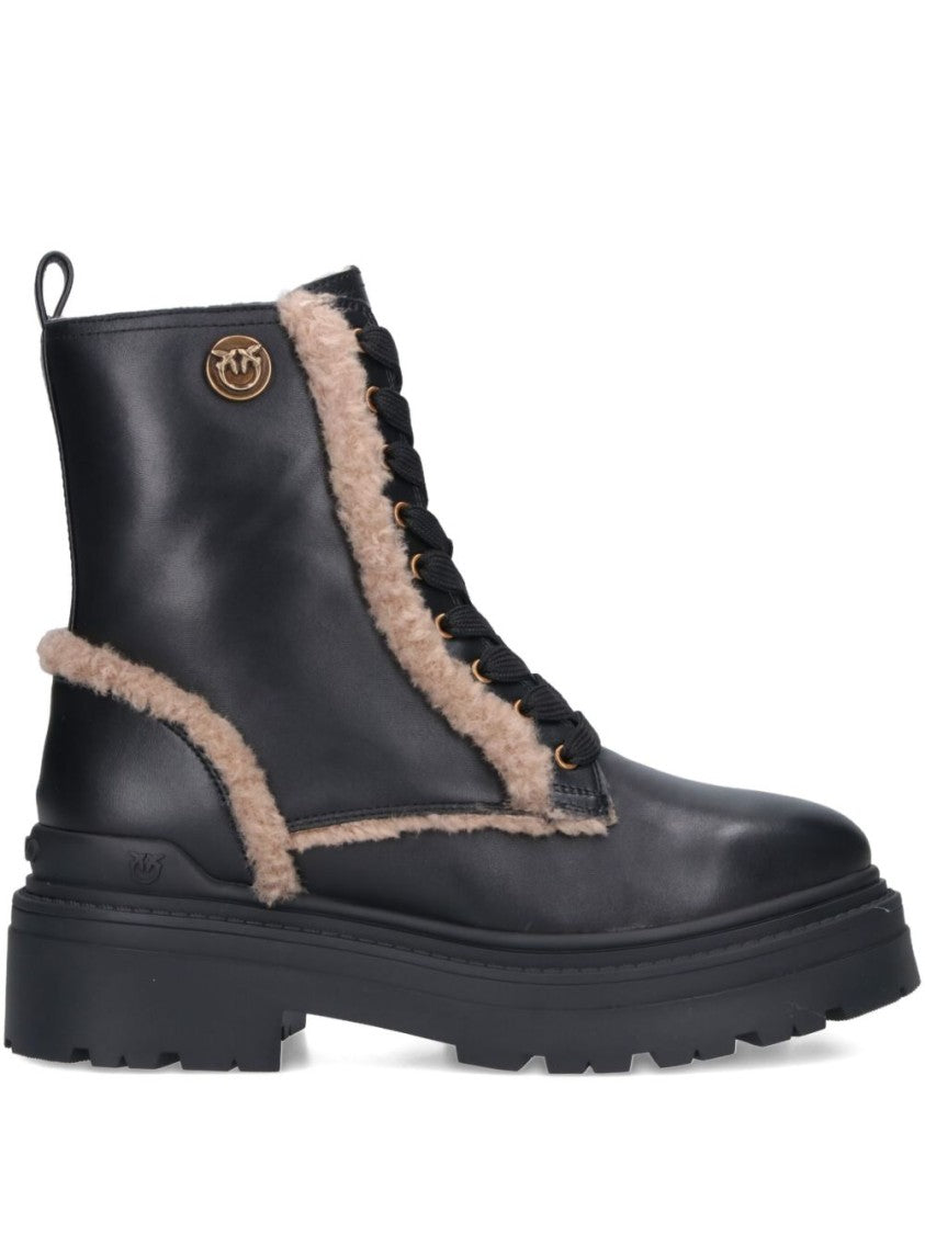 Pinko Ankle Boots With Beige Shearling Trim