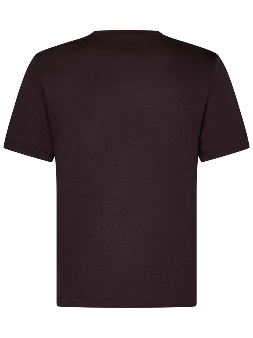 Franzese Collection Burgundy Wool Crew Neck T-Shirt With Texture