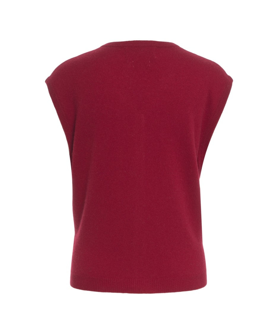 Crush Sleeveless Cashmere Gilet With V-Neck And Ribbed Hem