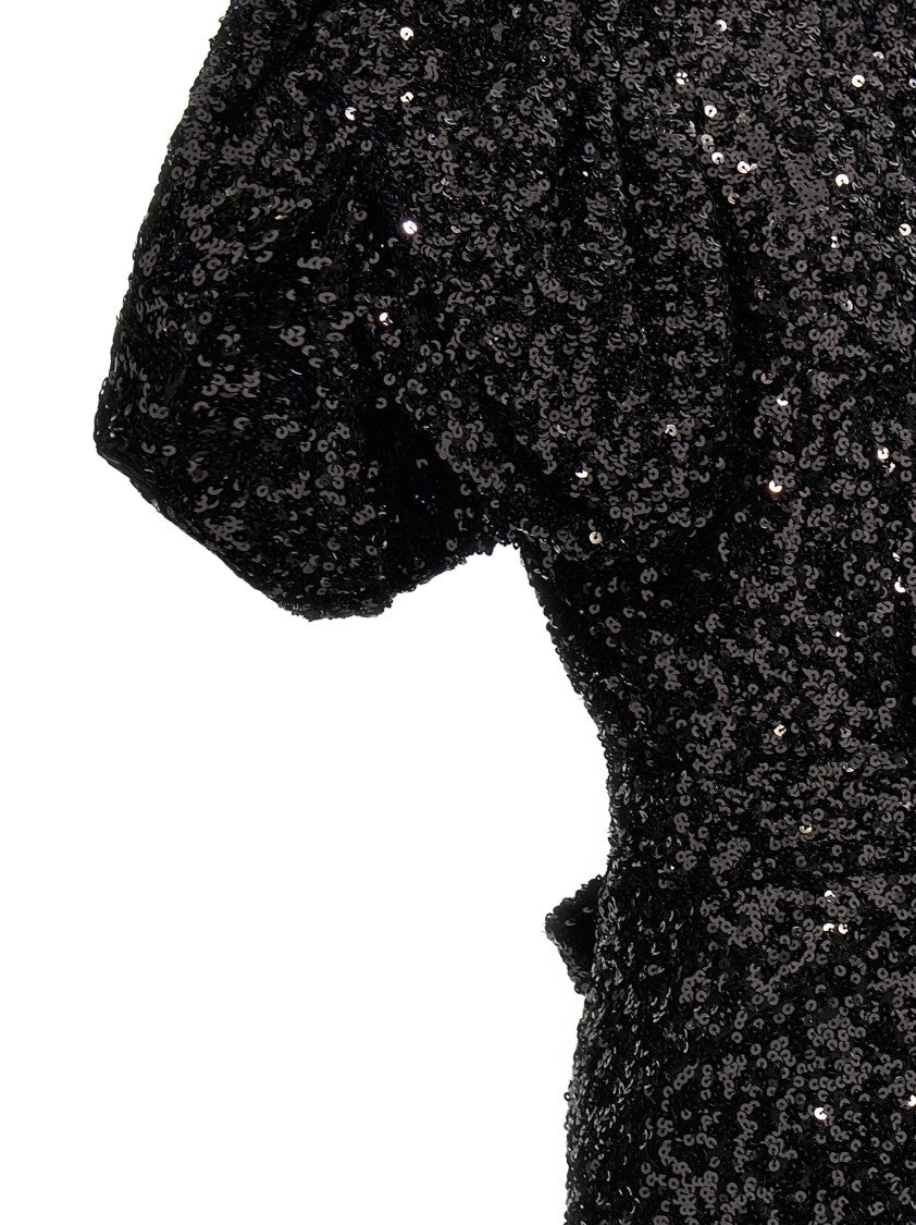 Rotate Birger Christensen All-Over Sequin-Embellished Midi Dress With Ribbon Fastening