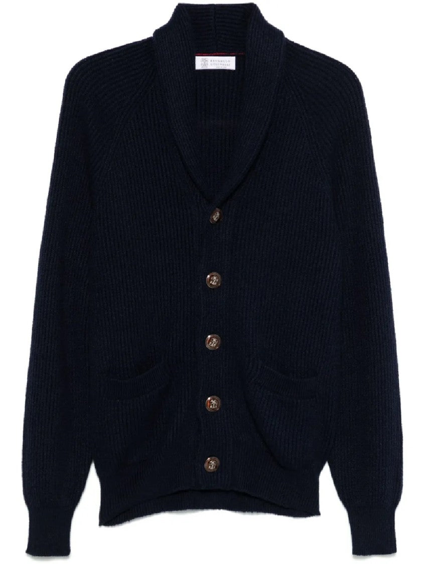 Brunello Cucinelli Deep Ribbed Knit Cardigan With Shawl Collar