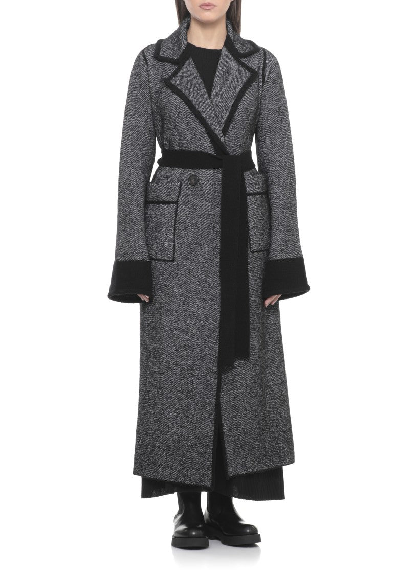D. Exterior Black Wool Double-Breasted Coat