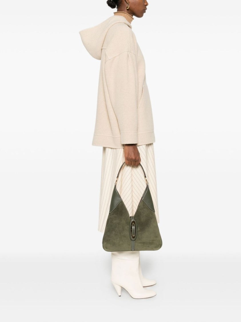 Michael Kors Triangular Olive Green Leather Shoulder Bag