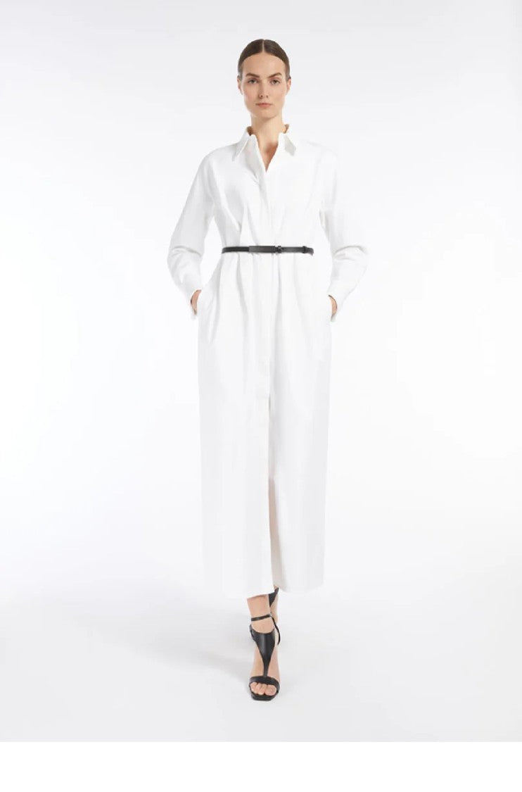 Max Mara Classic Collar Long Dress With Belted Waist