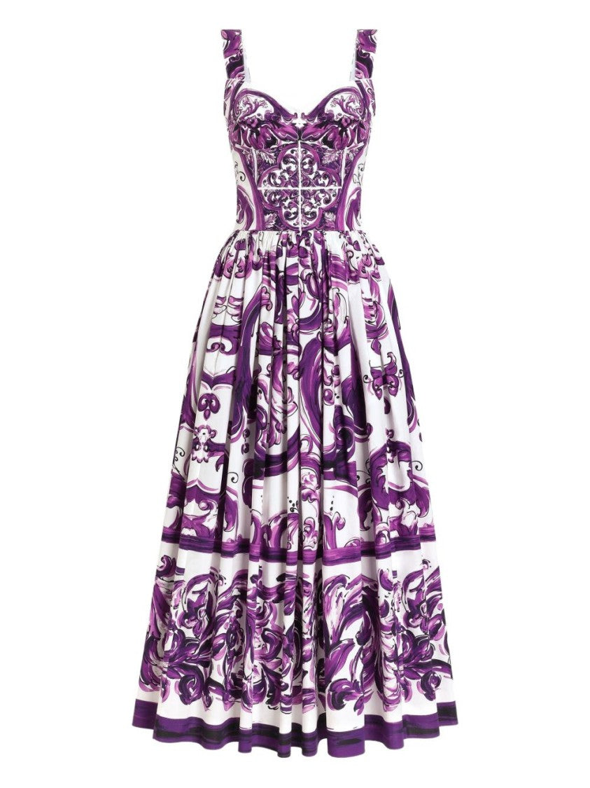 Dolce & Gabbana Baroque-Inspired Midi Dress With Sweetheart Neckline