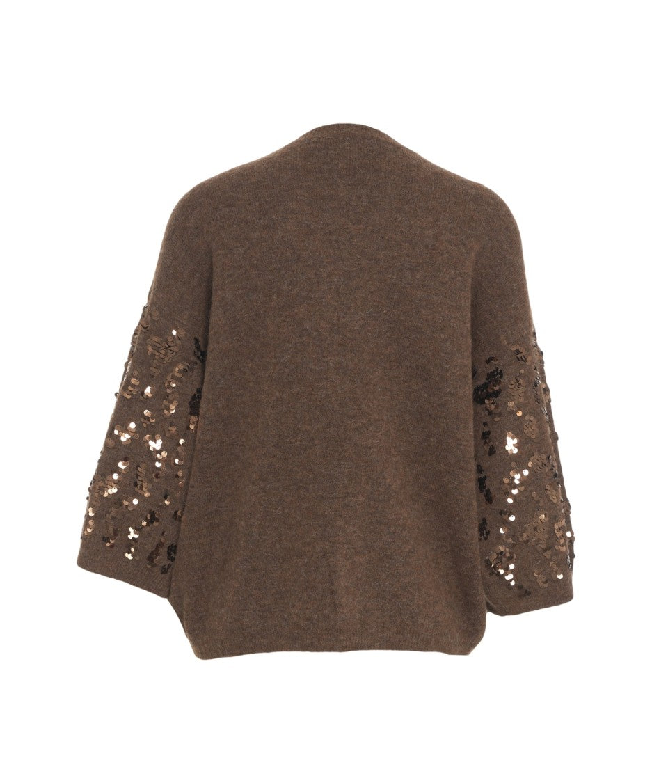 Kaos Brown Oversized Sweater With Sequin Embellishment