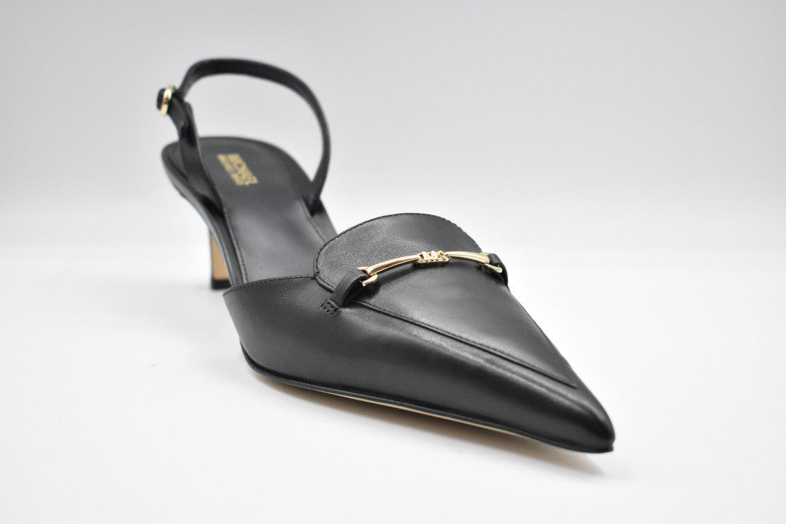 Michael Kors Pointed Toe Pumps With Ankle Strap And Gold Accent