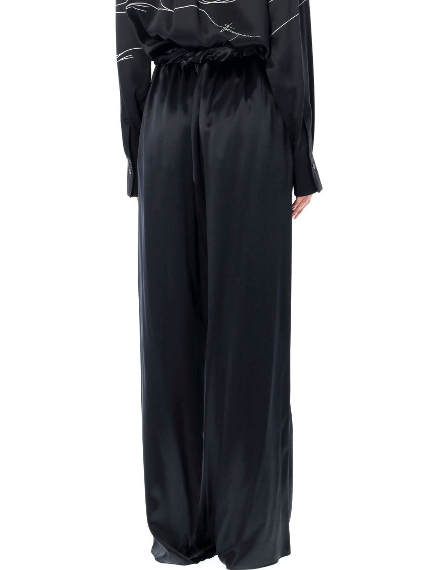 Ferragamo Wide-Leg Satin Pajama Pants