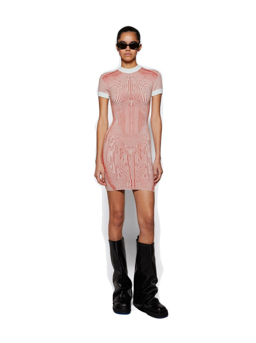 Jean Paul Gaultier Morphing Pinstripes Jacquard Short Dress Mint And Orange