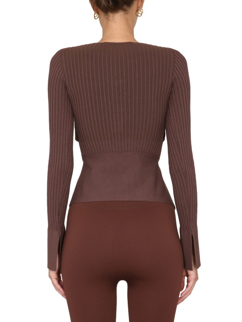 Andreâdamo Fitted Ribbed Top With Wide Neckline