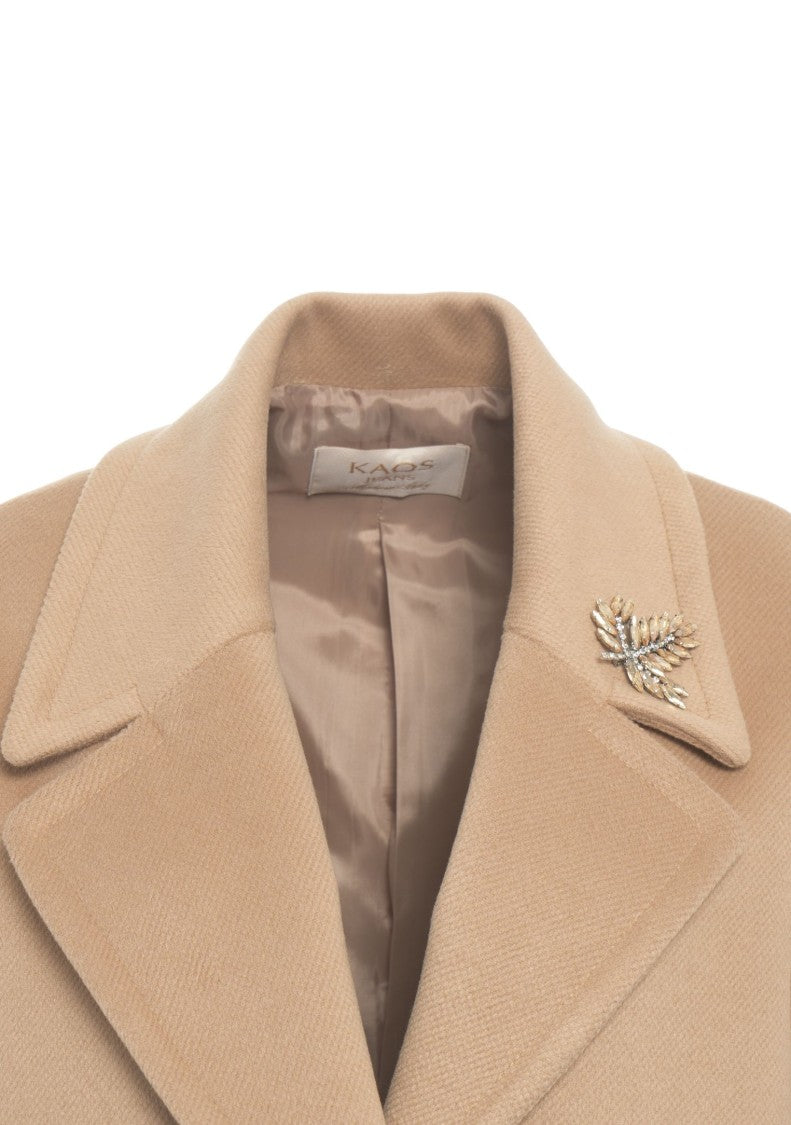 Kaos Classic Beige Coat With Peak Lapels