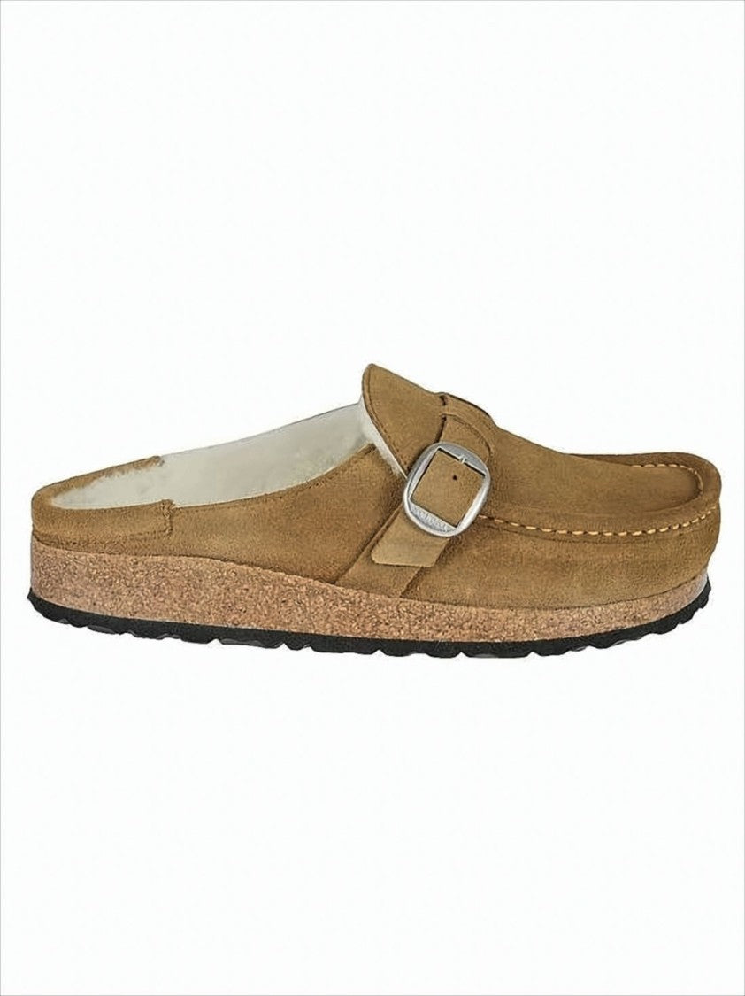 Birkenstock Brown Suede Mule With Silver Buckle