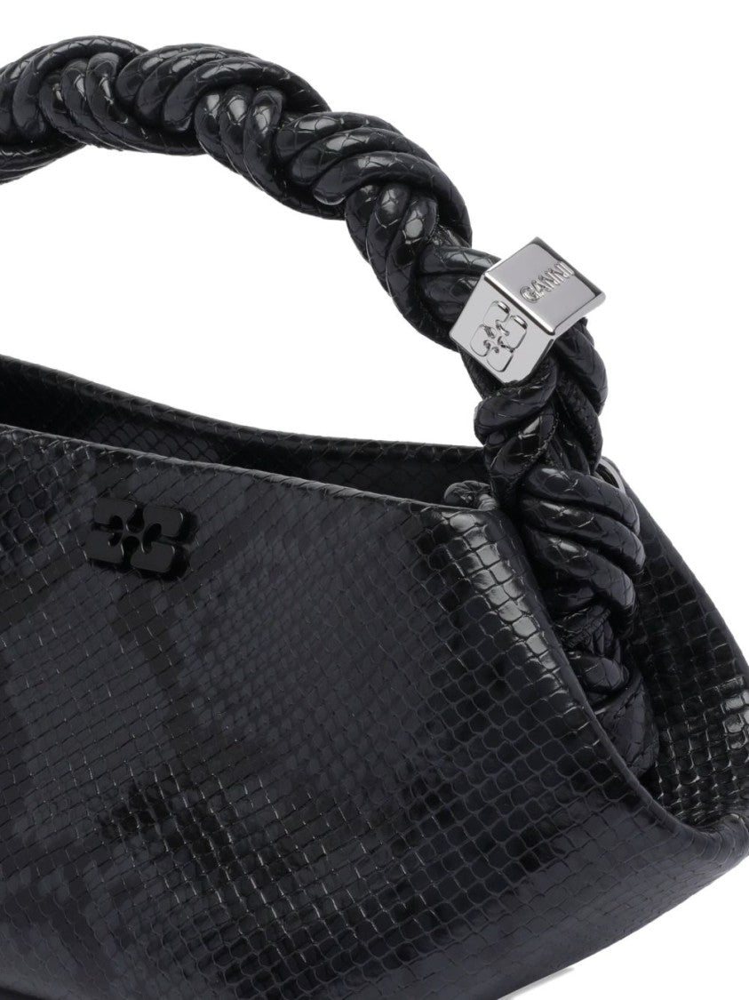Ganni Glossy Textured Black Shoulder Bag