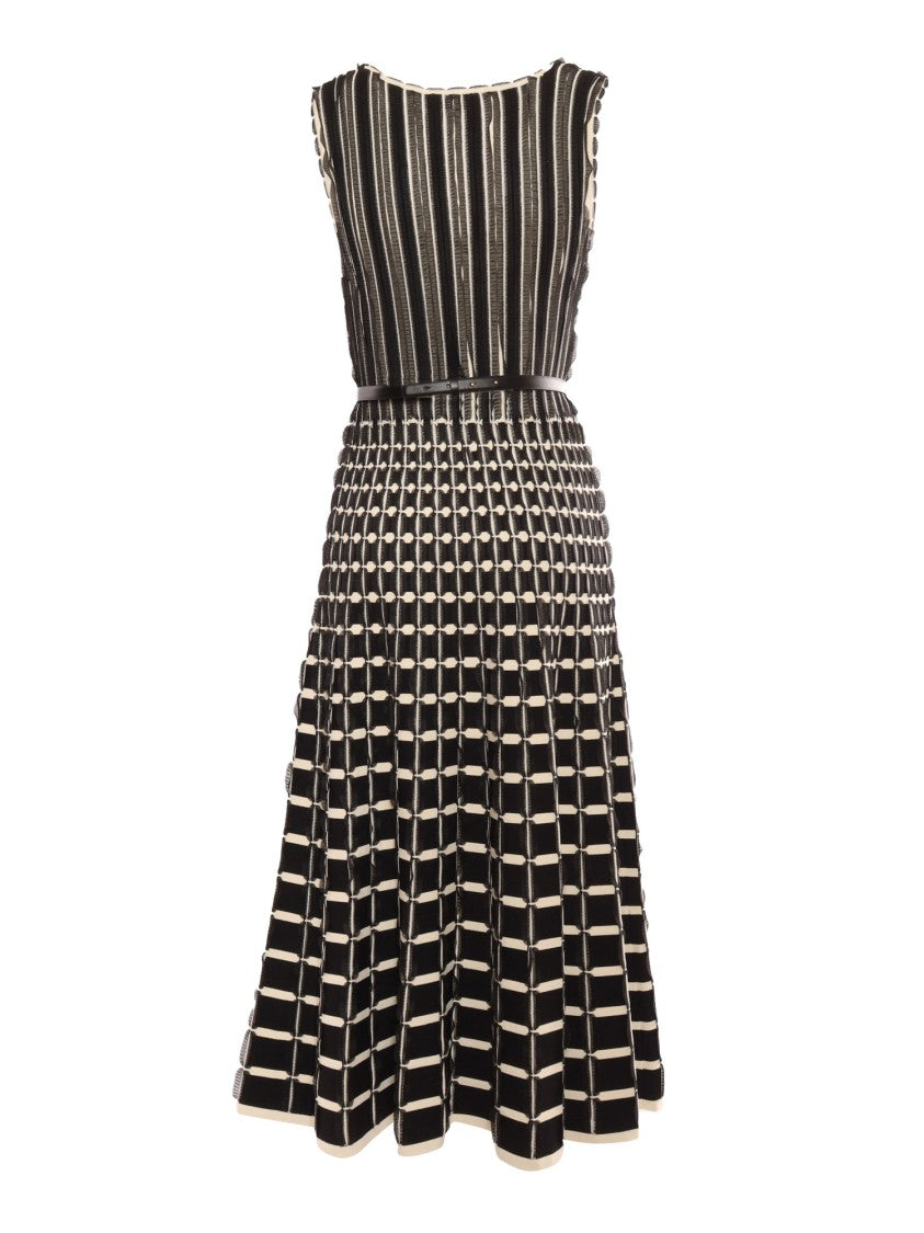 Elisabetta Franchi Knitted Dress With Waistbelt And Flared Skirt