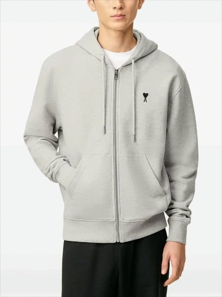 Ami Zip-Up Hoodie With Subtle Embroidered Heart