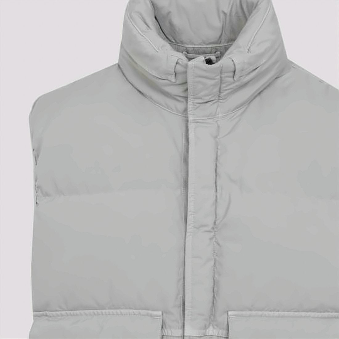 C.P. Company Padded Grey Vest With High Stand Collar And Snap-Button Placket