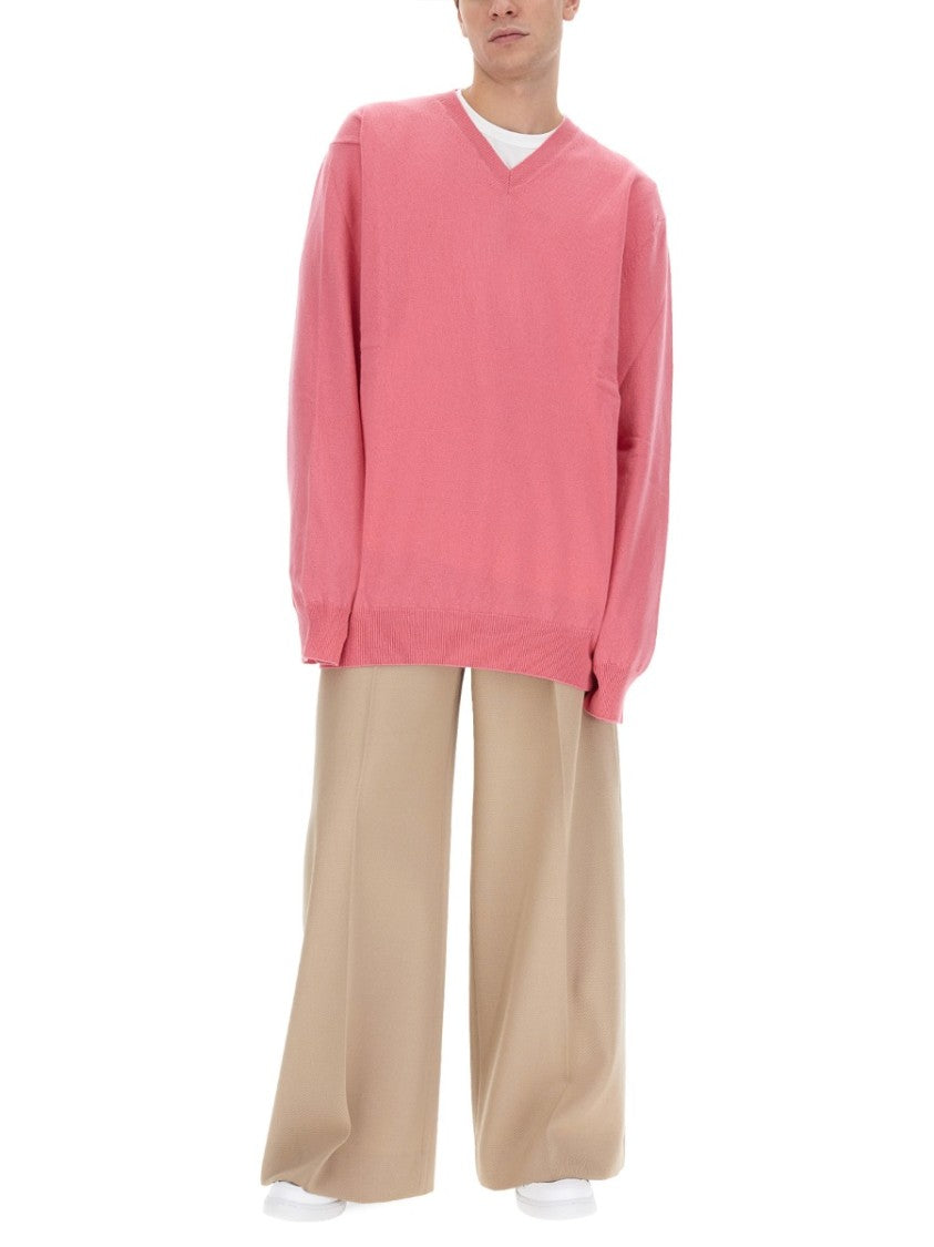 Comme Des Garçons Relaxed-Fit V-Neck Wool Jersey Sweater