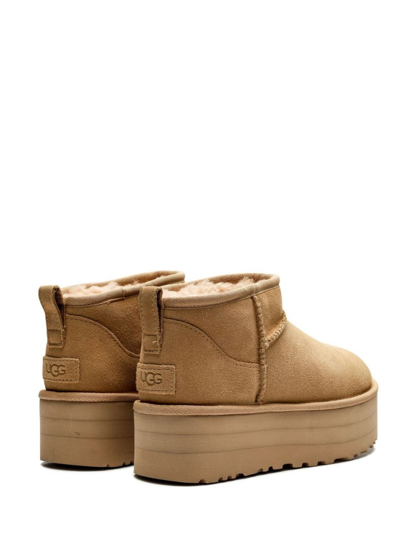 Ugg Ankle-Length Slip-On Boots In Beige Calf Suede