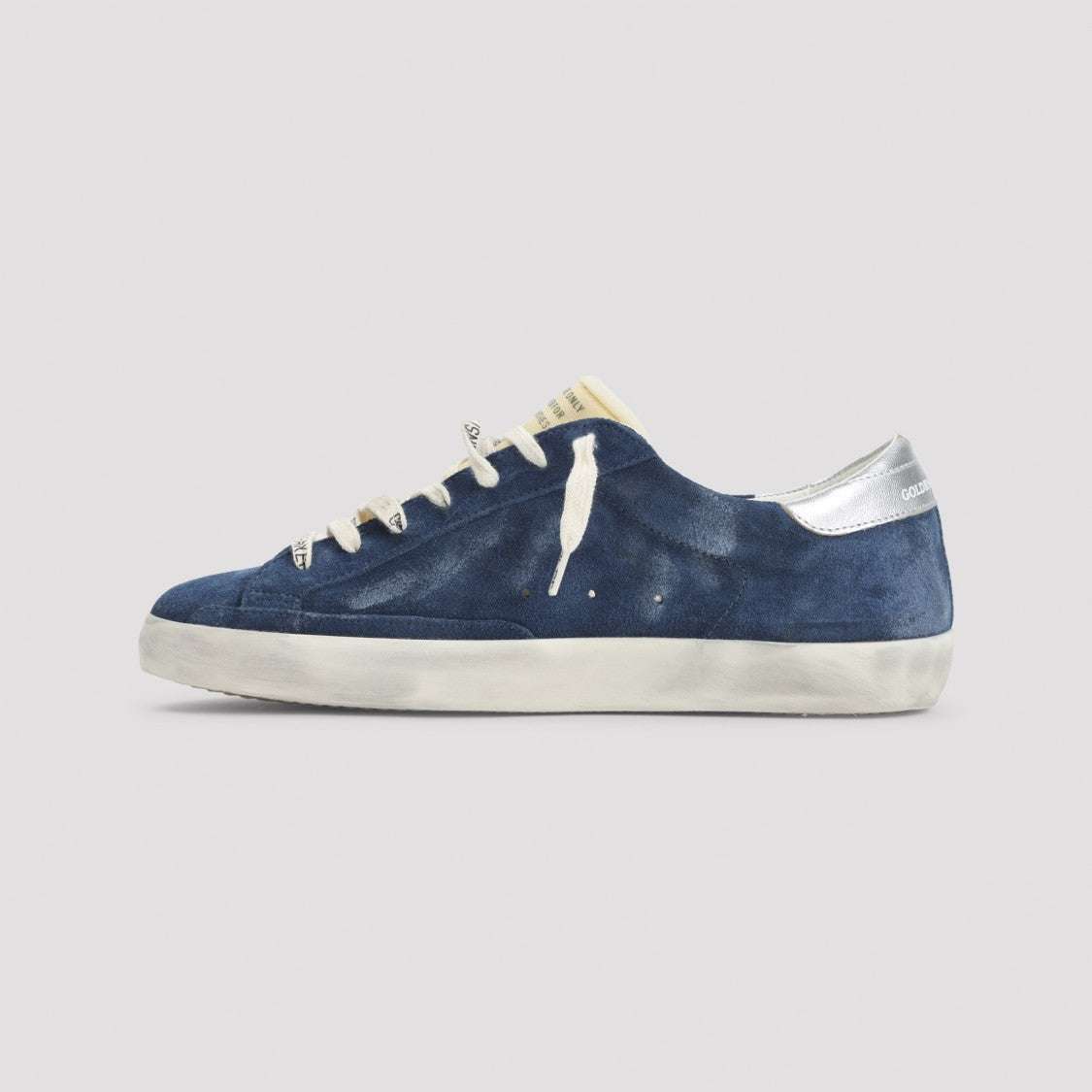 Golden Goose Navy Blue Suede Sneakers With Silver Metallic Heel
