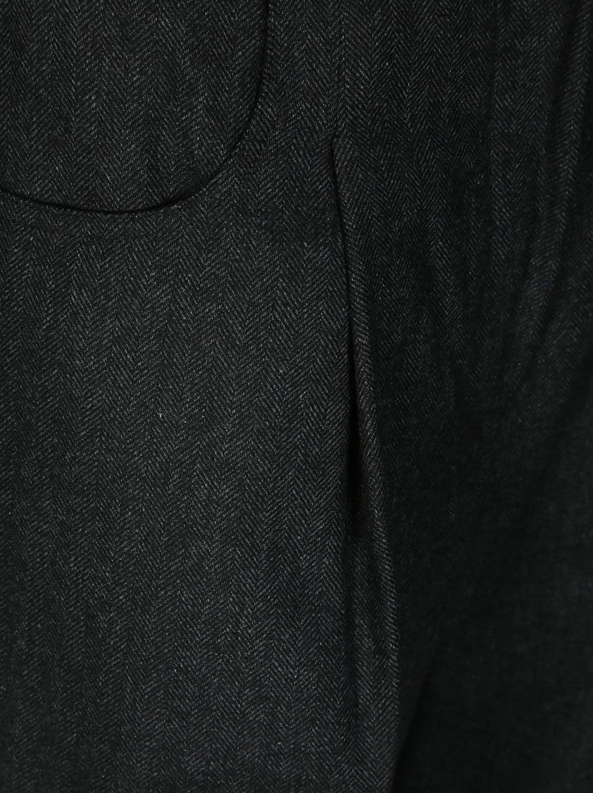 8Pm Tailored Black Trousers With Subtle Herringbone Pattern