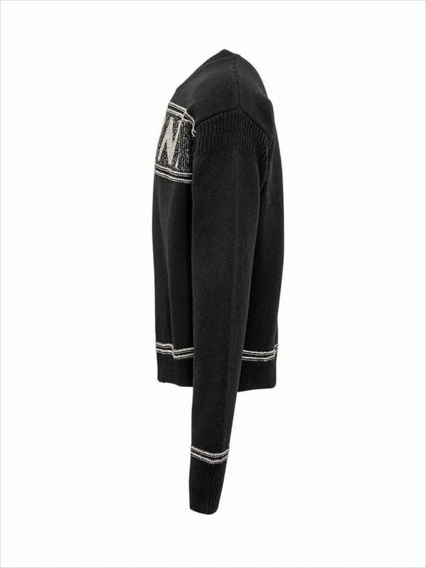 Marni Textured Logo Black Wool Sweater With Cropped Fit
