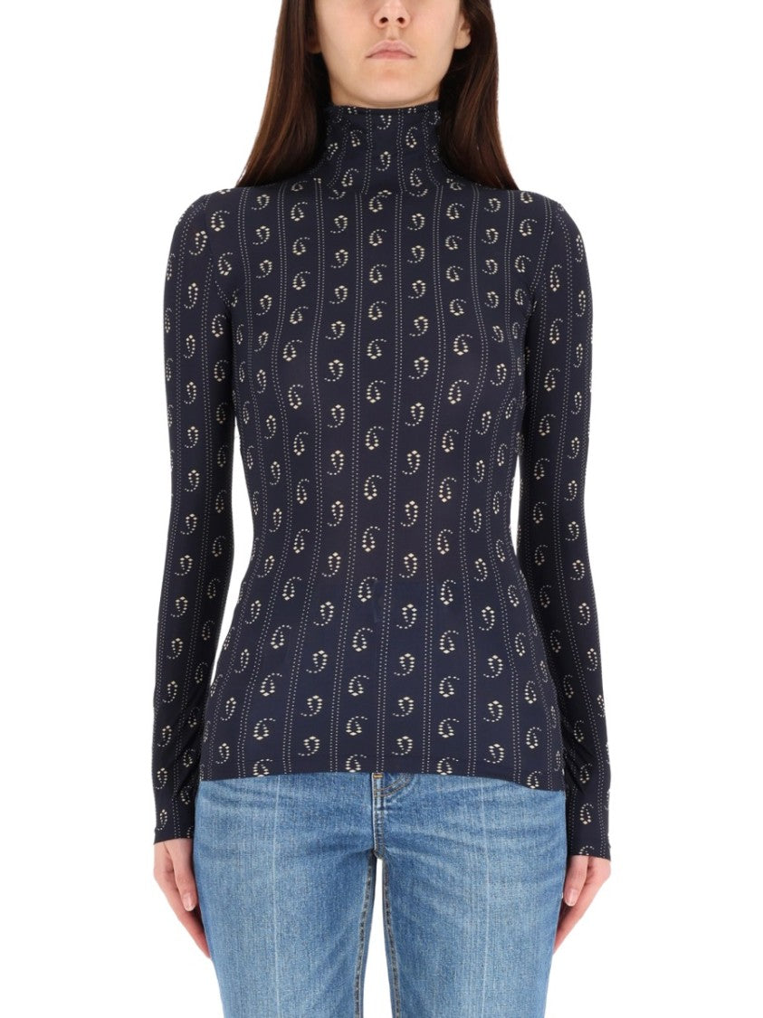 Tory Burch Ribbed Fitted Sweater With High Neckline