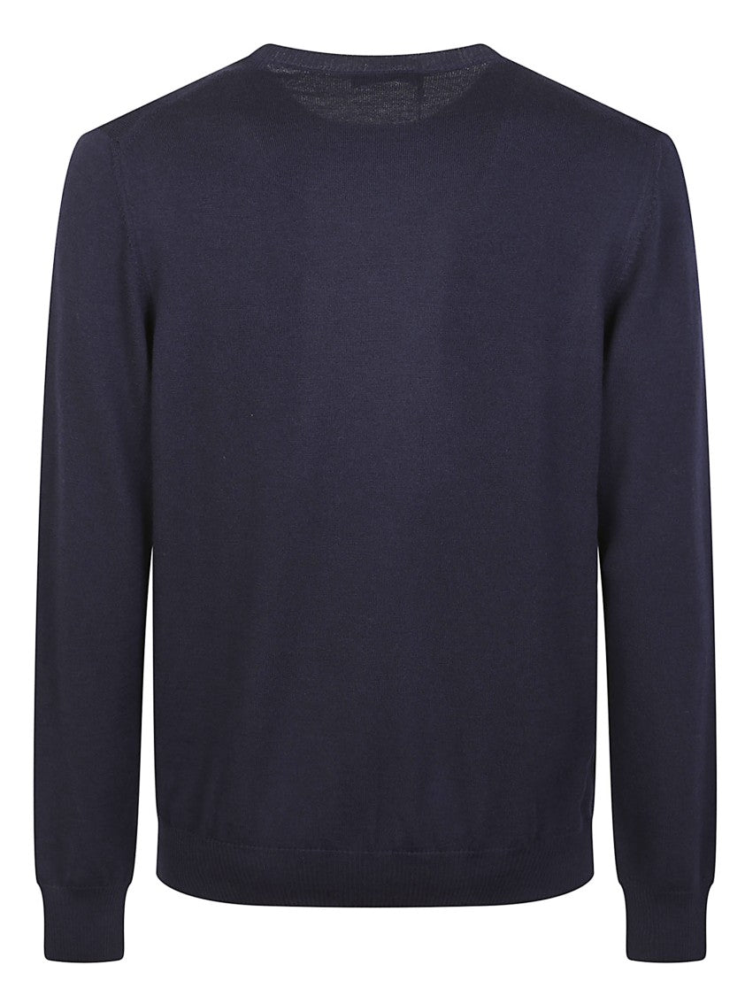 Fay Crew Neck Navy Virgin Wool Sweater With Iconic Logo