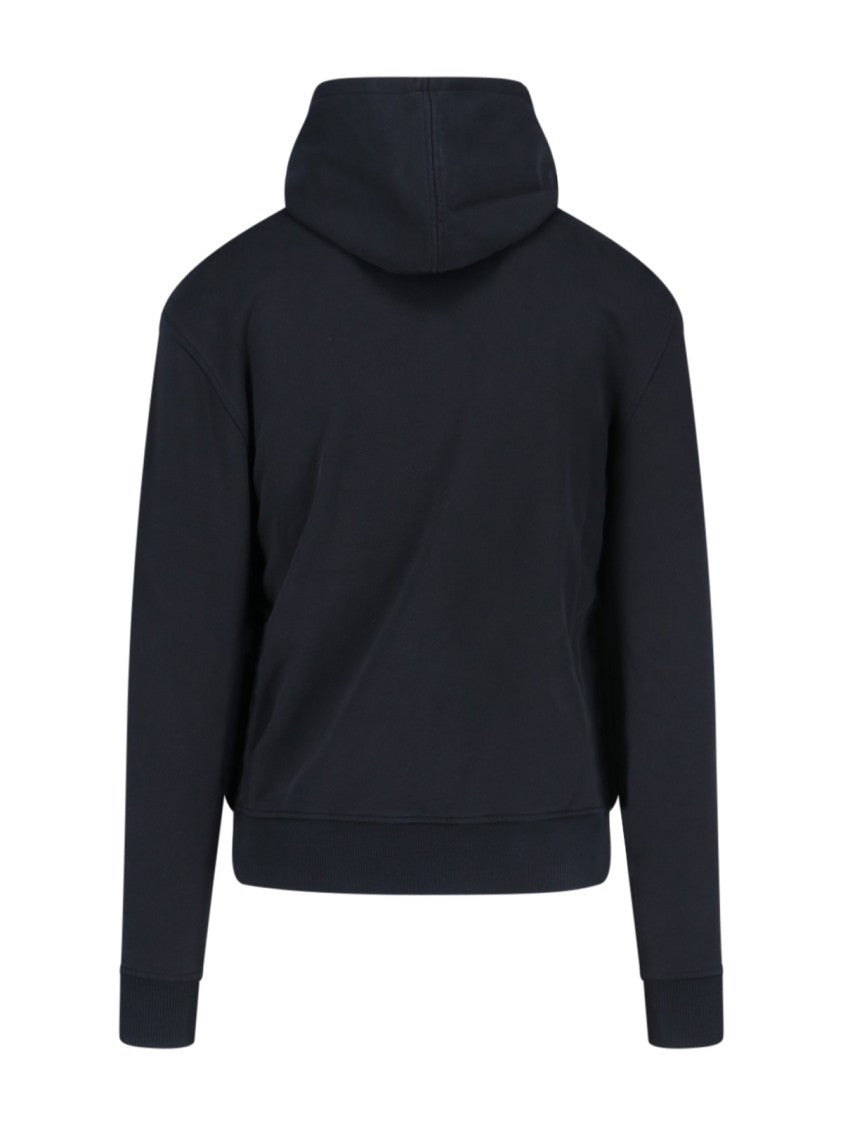 Ami Cotton Hoodie With Drawstring Hood And Red Logo Embroidery