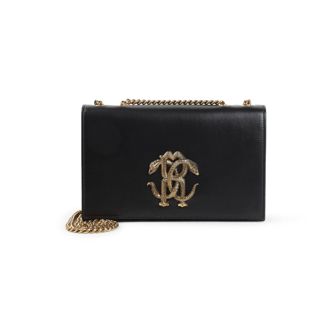 Roberto Cavalli Black Leather Shoulder Bag With Gold-Tone Hardware