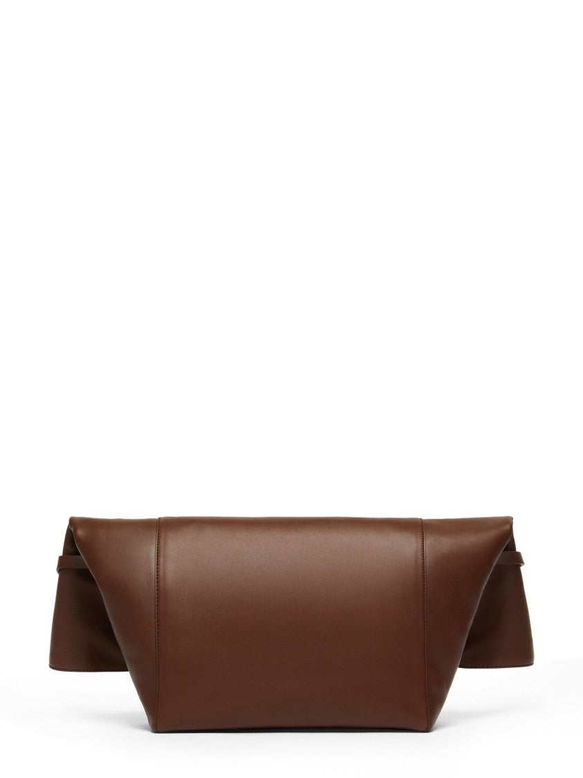 Max Mara Structured Brown Vitello Leather Handbag With Accents