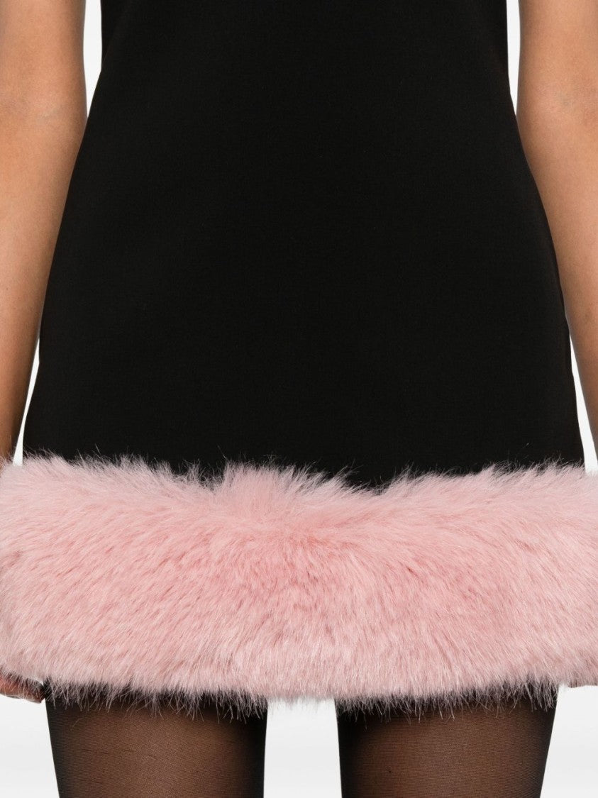 Self-Portrait Black Crepe Fur Hem Mini Dress