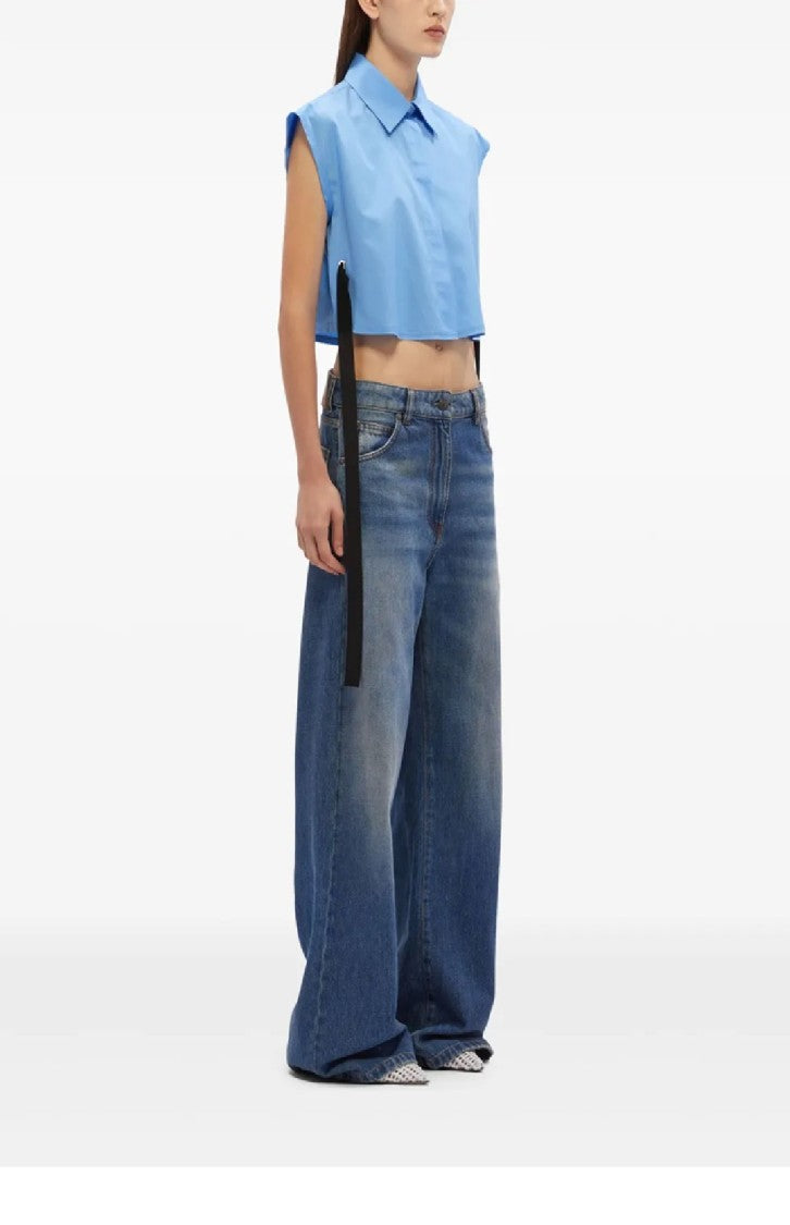 Msgm Cropped Shirt With Classic Collar