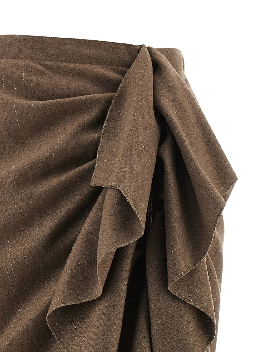 Fabiana Filippi Pinstriped Virgin Wool Midi Skirt With Draping