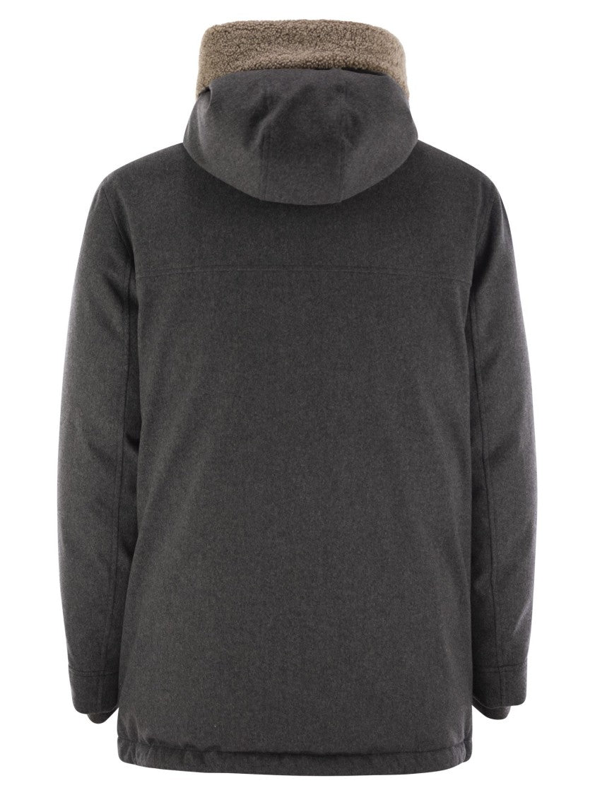 Brunello Cucinelli Membranated Wool Flannel Parka Down Jacket