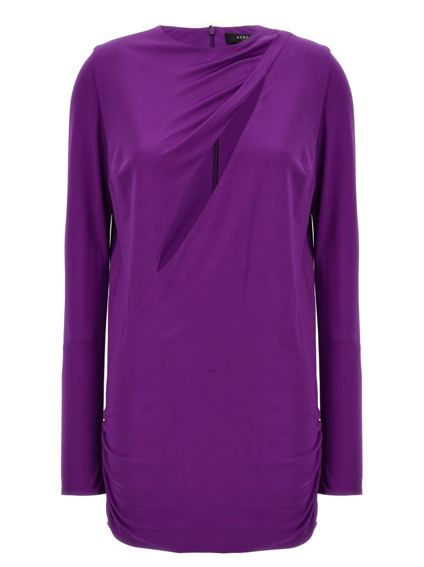 Versace Cut-Out Details Jersey Dress With Draped Sides