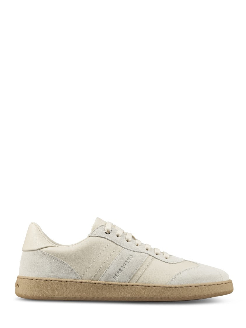 Ferragamo Textured Calf Leather Sneakers With Contrasting Sole