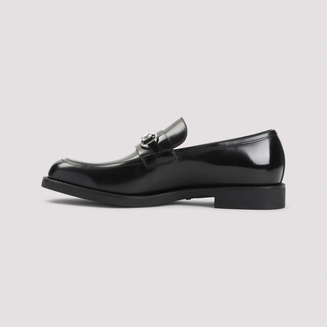 Gucci Polished Black Leather Loafers With Decorative Metal Detail