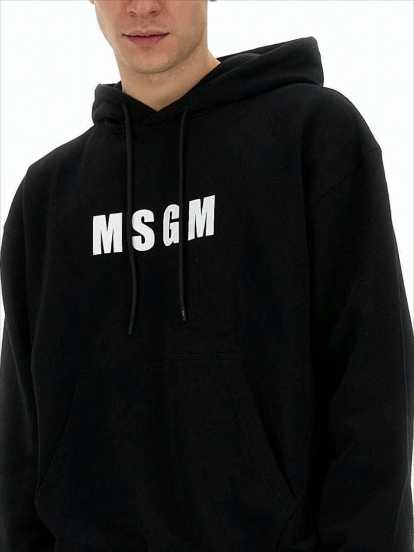 Msgm Relaxed-Fit Black Hoodie With Bold Logo